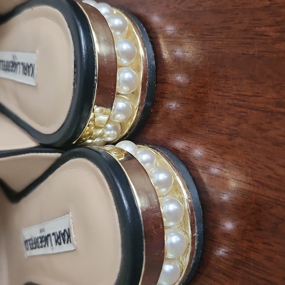 Karl Lagerfeld Pearl and Black Leather Loafers Size 9.5 - Picture 8 of 14